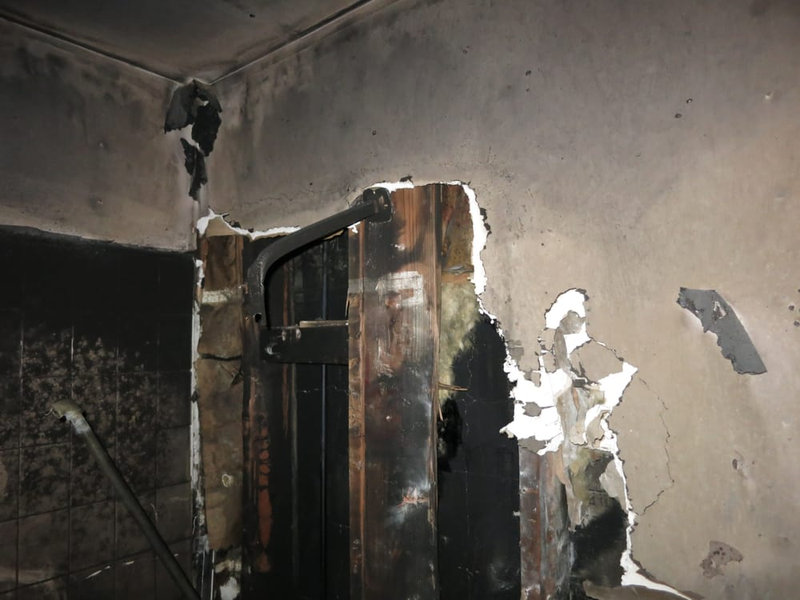Smoke and soot damage on interior walls