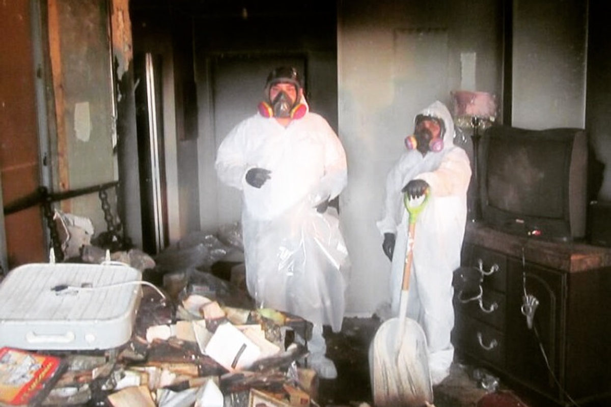 Fire restoration clean up crew at work